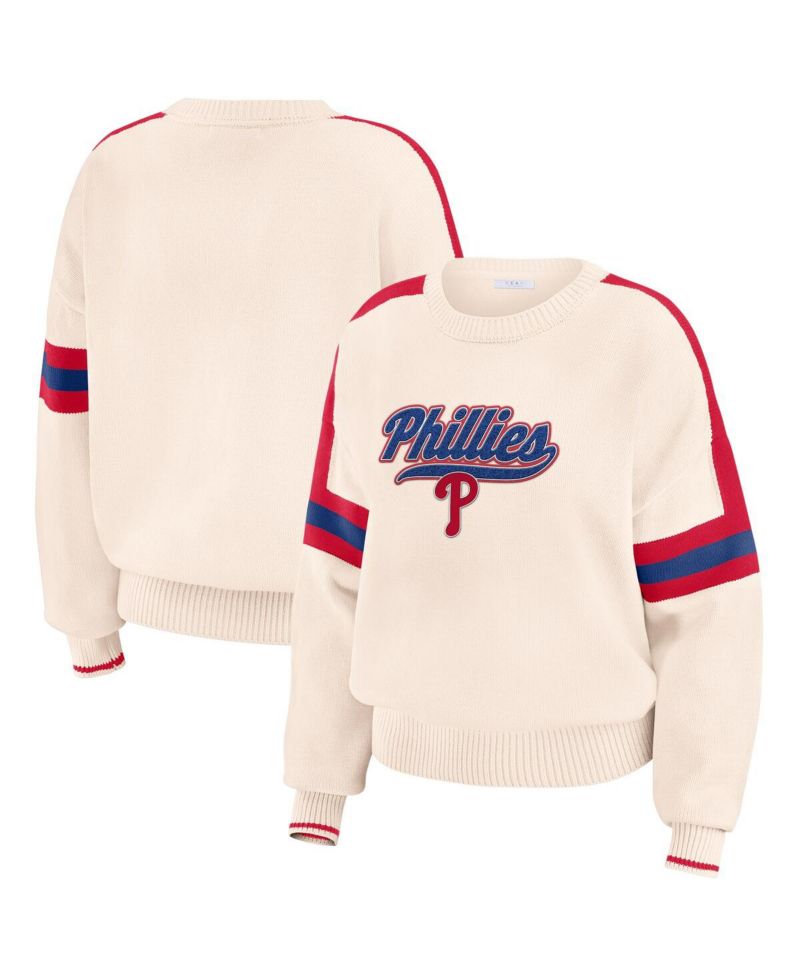Women's Cream Philadelphia Phillies Stripe Pullover Sweater