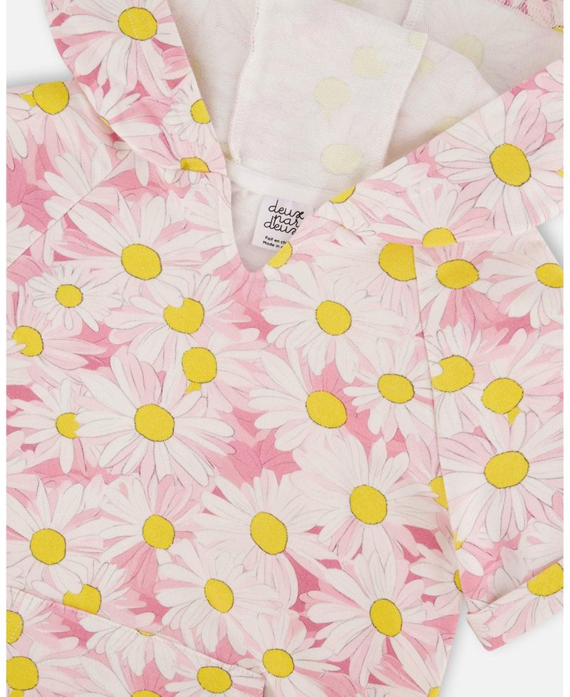 Little Girls French Terry Hooded Dress Printed Daisies