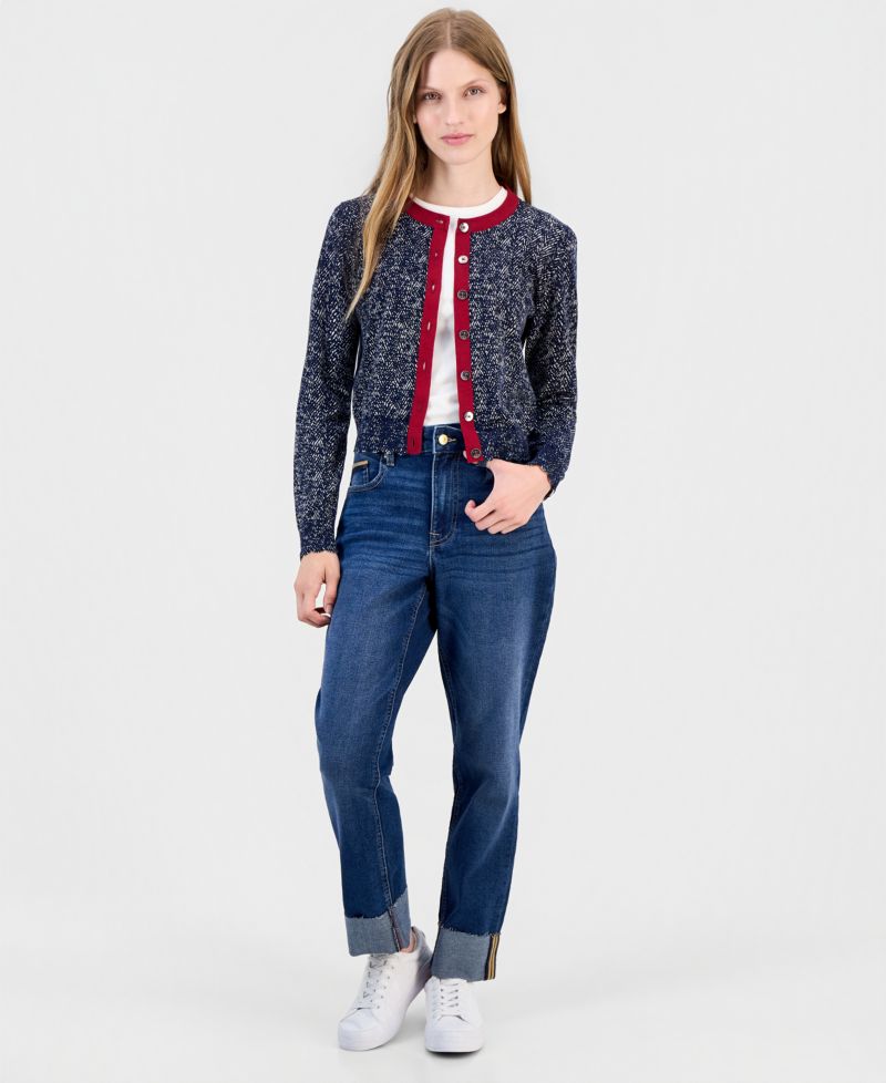 Women's Cotton Herringbone Cardigan Sweater