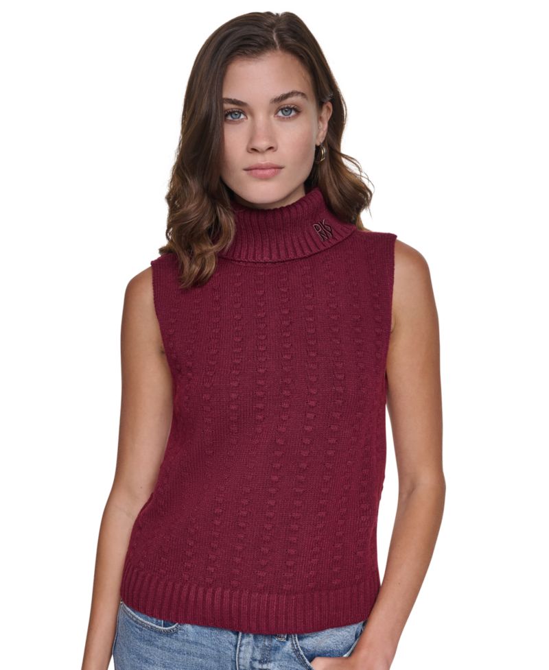 Women's Sleeveless Bobble-Stitch Turtleneck Vest