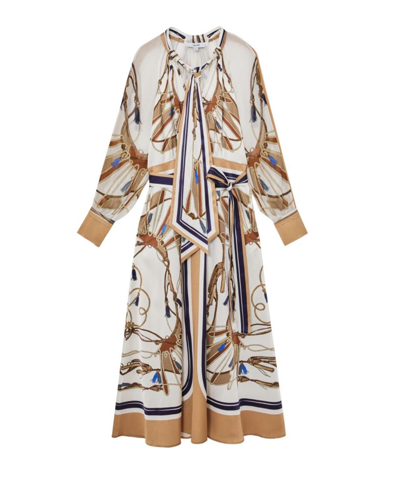 Women's Ellie Foulard-Print Tie-Neck Midi Dress