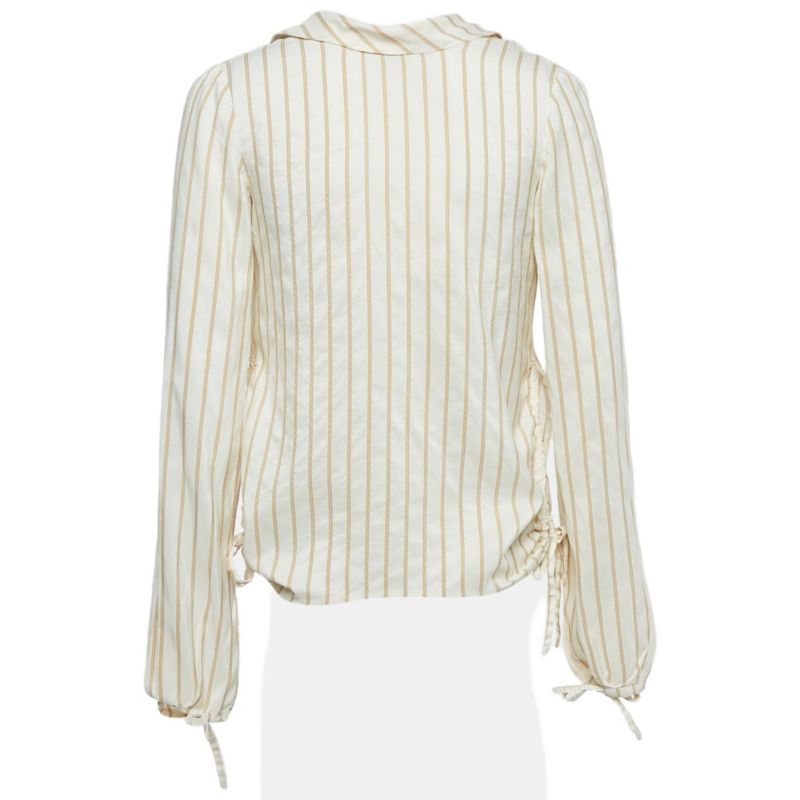 Women's Cream Stripe Silk Neck Tie-Up Detail Blouse