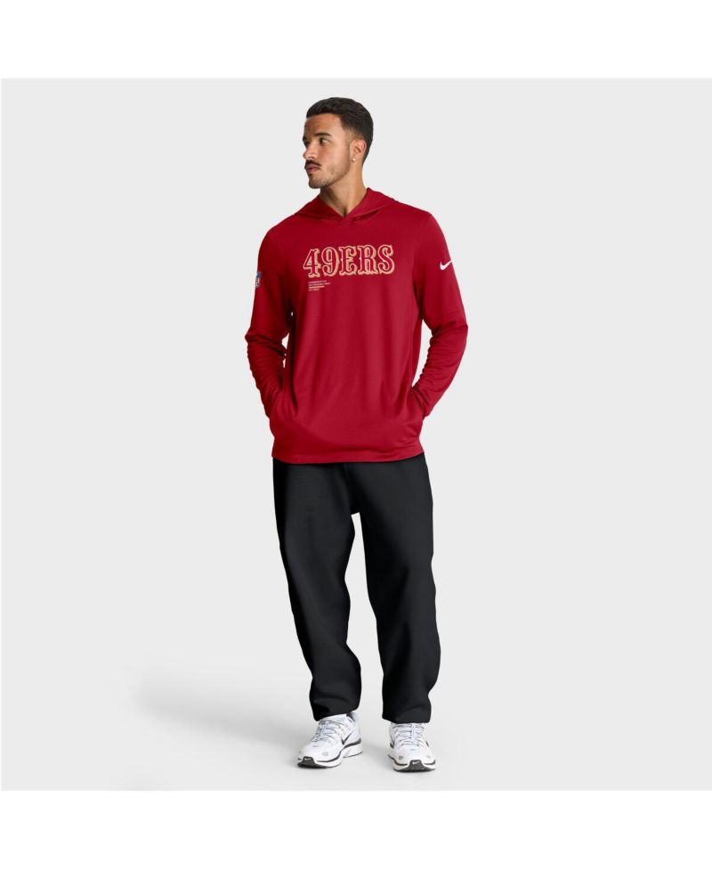 Men's Scarlet San Francisco 49ers Big & Tall Sideline Performance Long Sleeve Hoodie T-Shirt