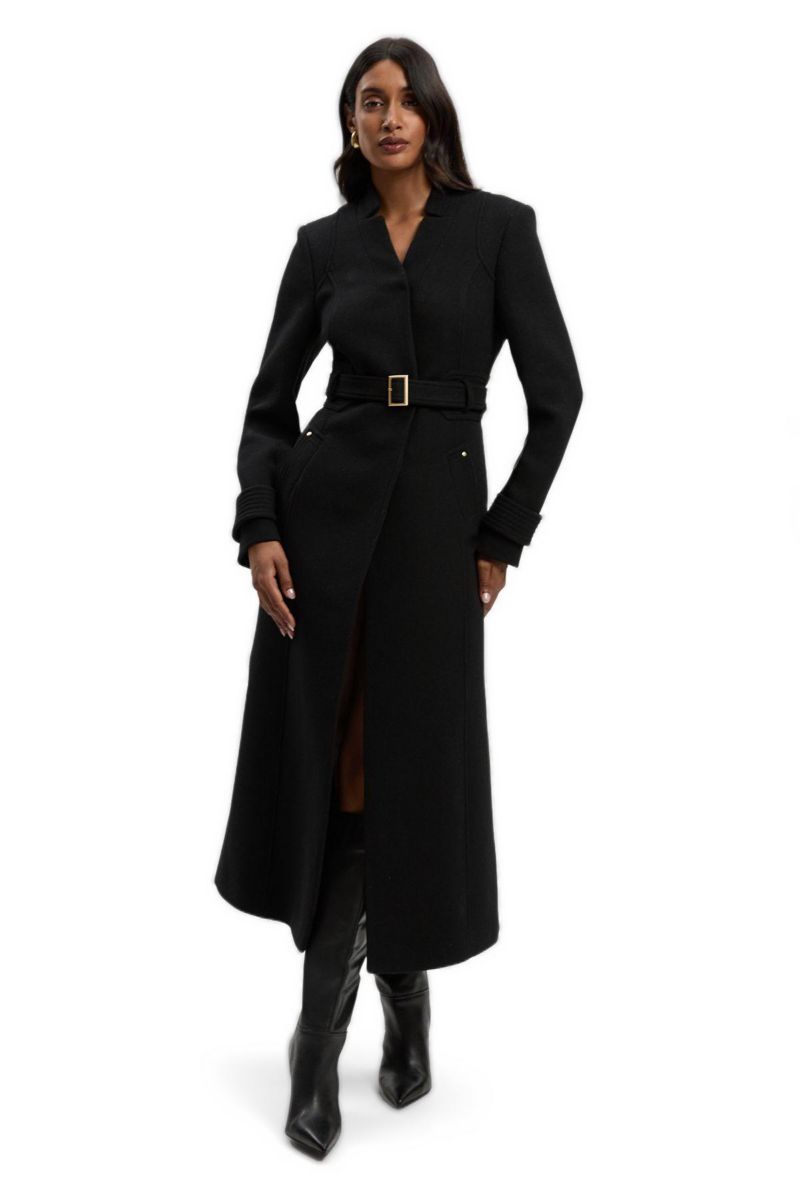 Women's Wool Notch Neck Belted Maxi Coat