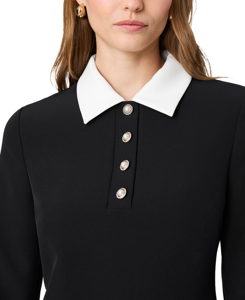 Women's Echo Crepe Half Placket Long-Sleeve Mini Dress