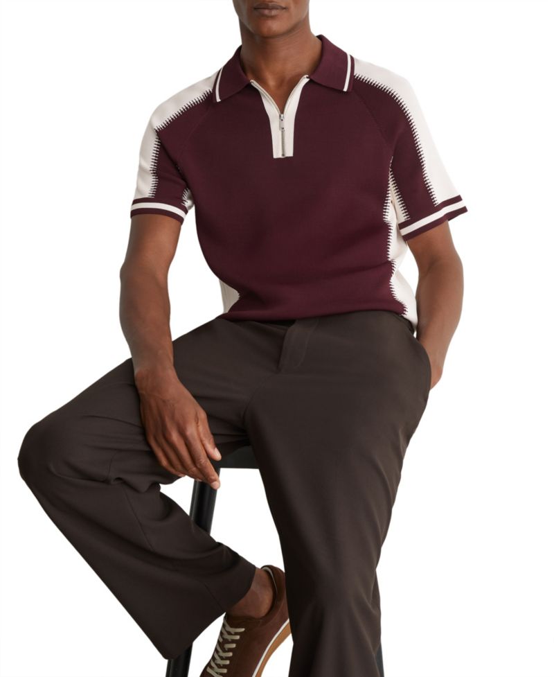 Men's Elmers Colour-Block Half-Zip Knitted Polo Shirt
