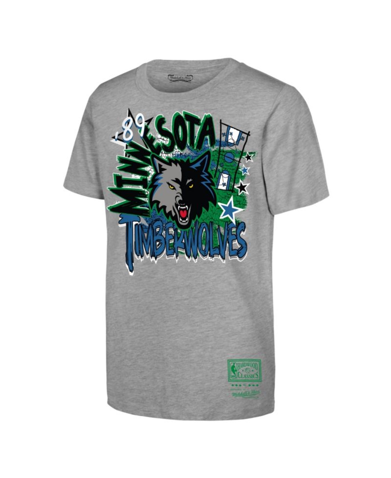 Big Boys and Girls Heather Gray Minnesota Timberwolves Hardwood Classics Play by Play T-Shirt