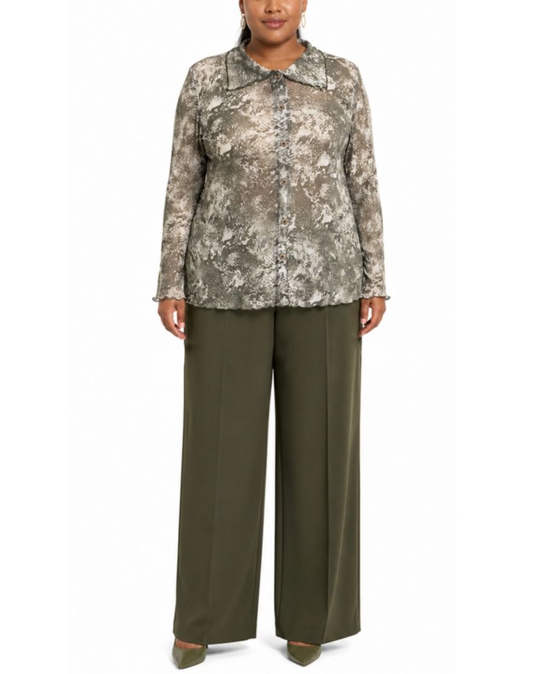 Plus Size Python Mesh Button-Front Shirt