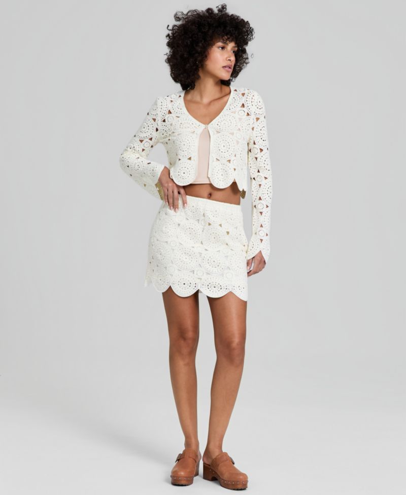 Women's Crochet Scallop-Trim Mini Skirt