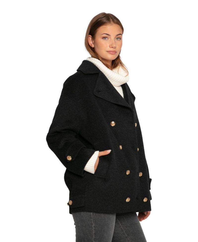 Women's Right and Forward Double Breasted Wool Blend Pea Coat
