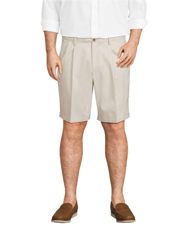Men's No Iron 9" Comfort Waist Pleated Front Chino Short