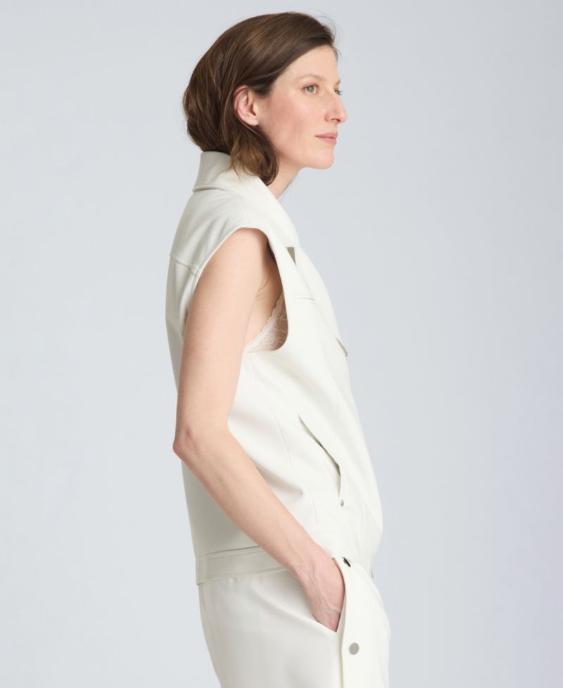 Women's Boxy Moto Faux Leather Sleeveless Vest