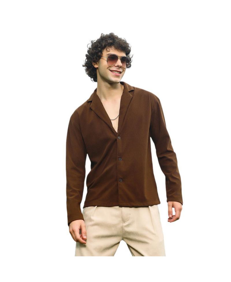 Men's Chocolate Brown Ribbed Oversized Shirt