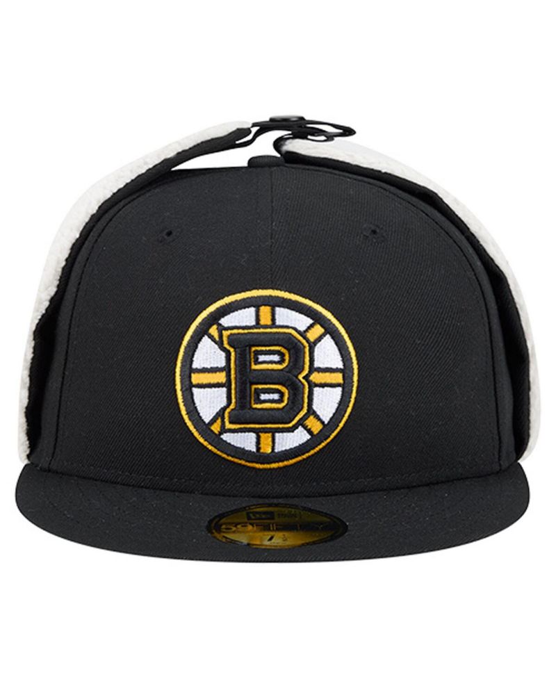 Men's Black Boston Bruins Injection Dog Ear Classic Fitted Hat
