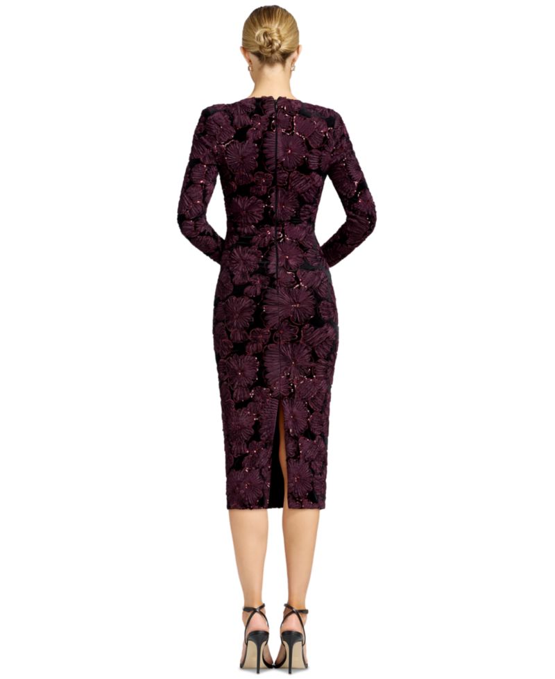 Women's Long-Sleeve Bodycon Floral-Print Midi Dress