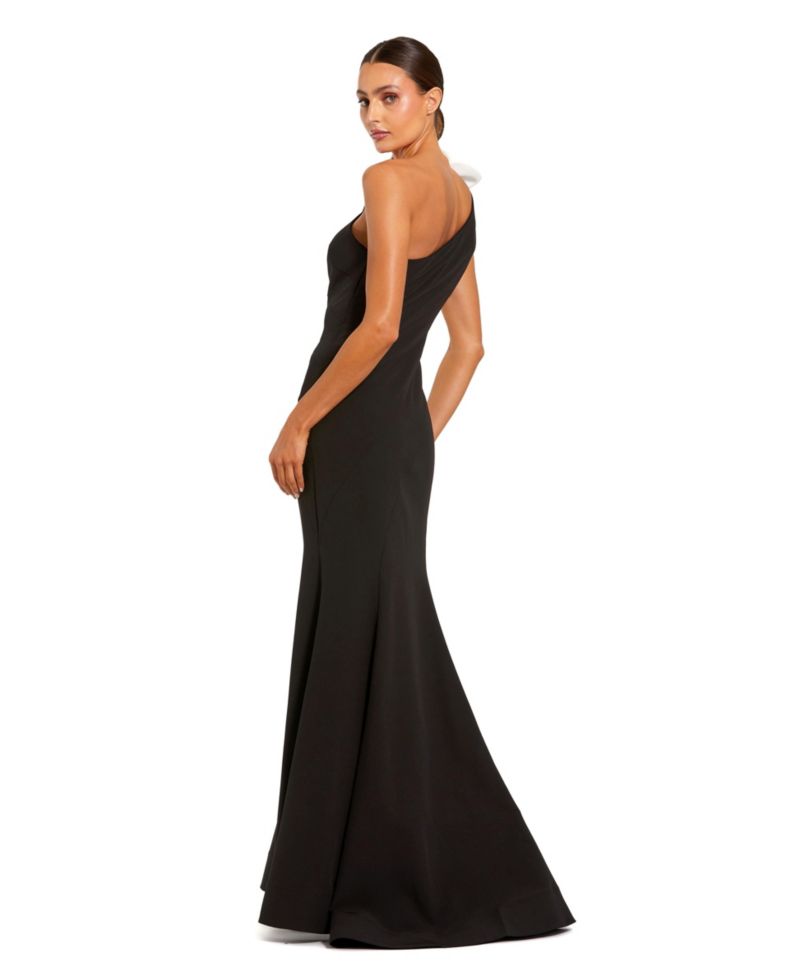 Women's Crepe One Shoulder Mermaid Gown With 3D Flower