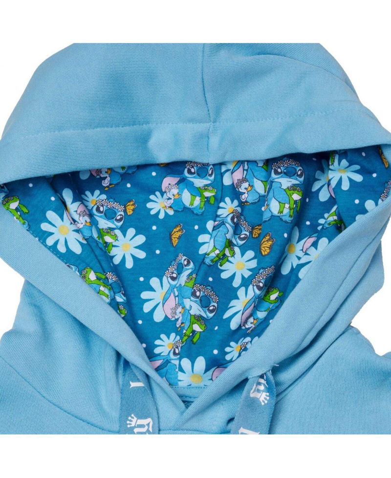 Men's and Women's Light Blue Lilo and Stitch Springtime Daisy Pullover Hoodie