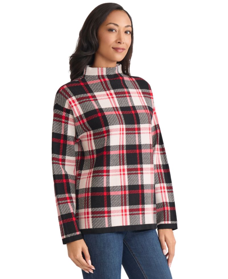 Women's Birdseye Plaid Funnel Neck Sweater