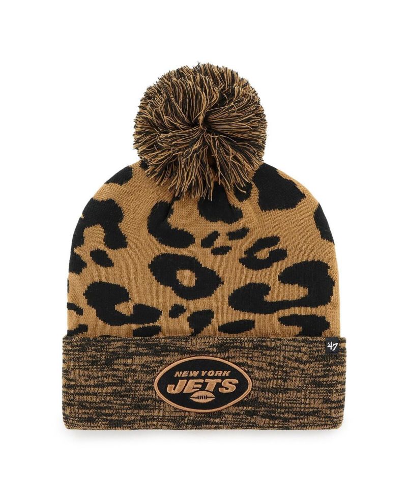 Women's Brown New York Jets Rosette Cuffed Knit Hat with Pom