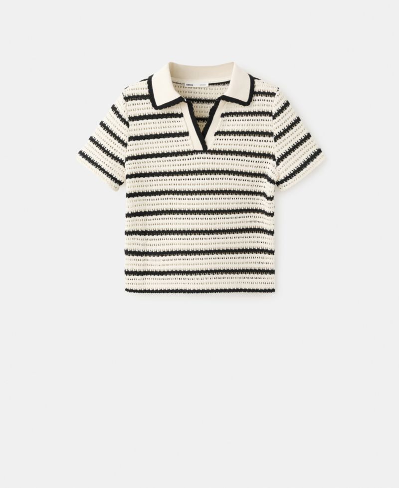 Women's Striped Crocheted Polo Top