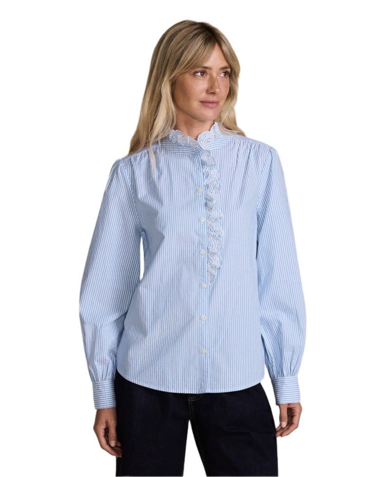 Women's Poplin Ruffle Button Front Shirt