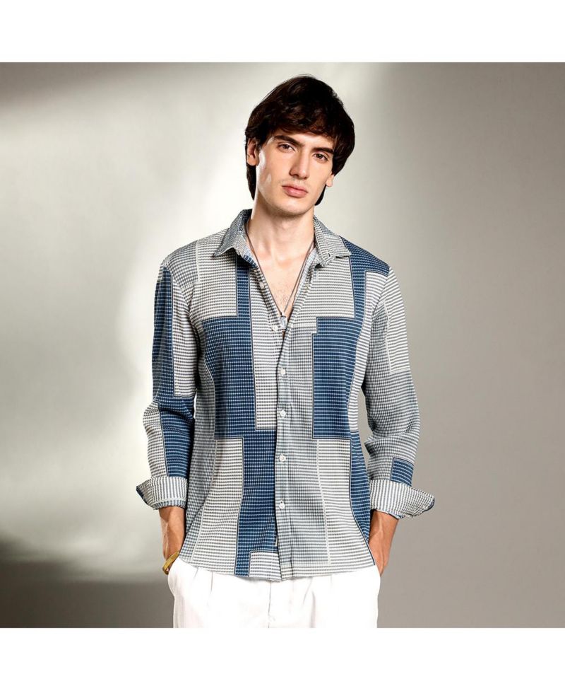 Men's Cloud Grey & Lapis Blue Retro-Pleat Shirt