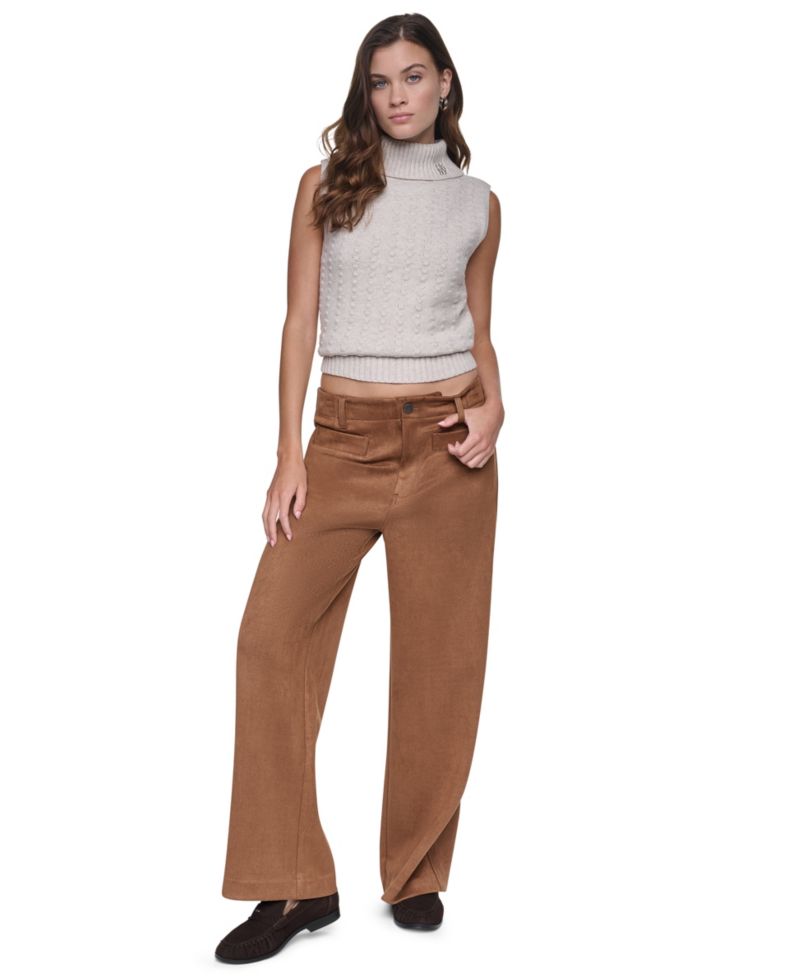 Petite Faux-Suede High-Waist Wide-Leg Pants