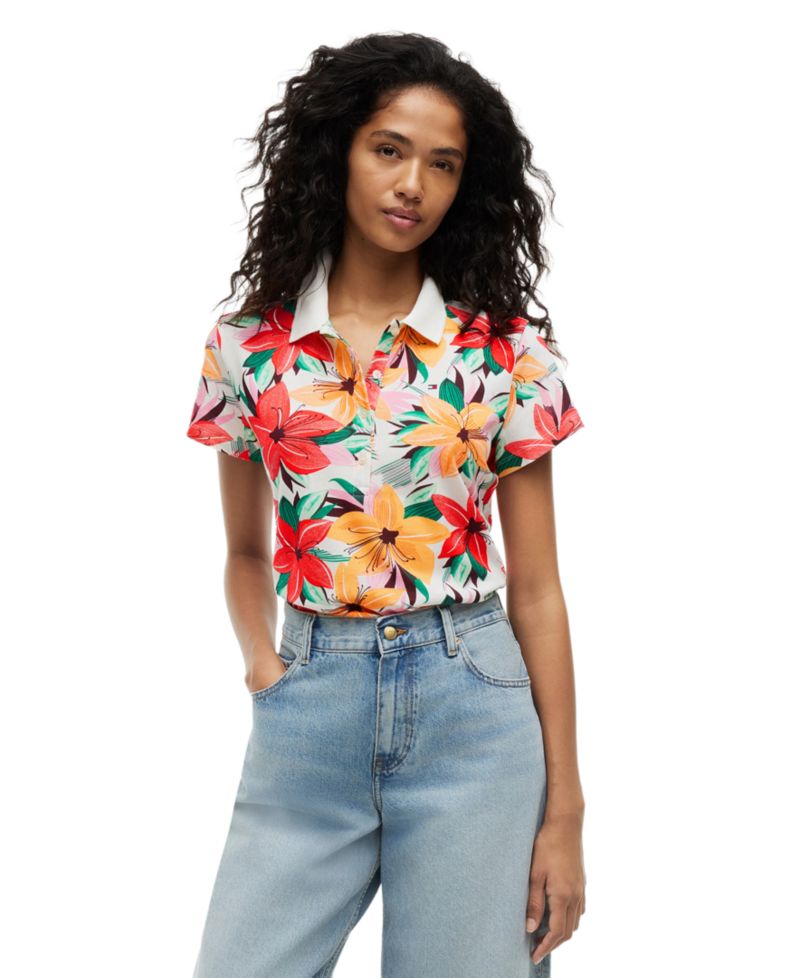 Women's Printed Short-Sleeve Polo Top