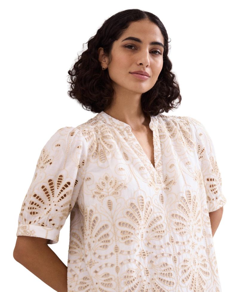 Women's Liliana Embroidered Puff-Sleeve V-Neck Mini Dress