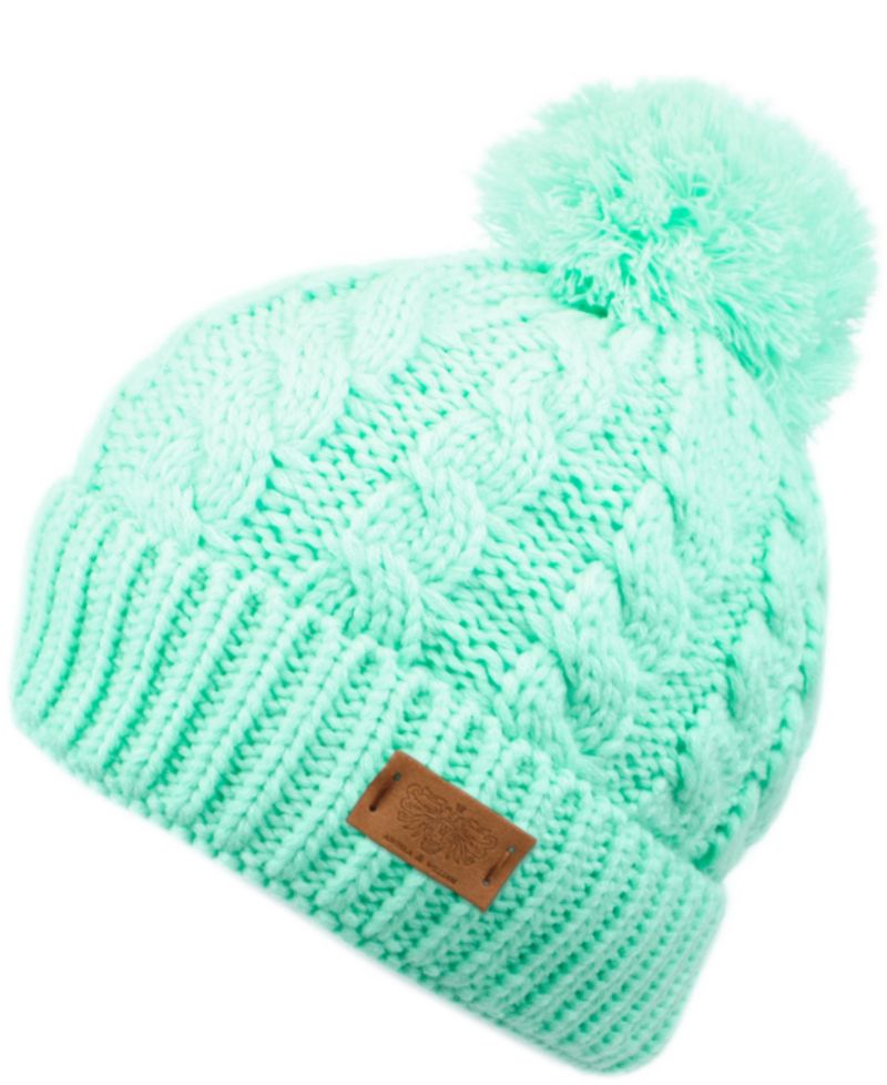 Cable Pom Beanie with Sherpa Lining
