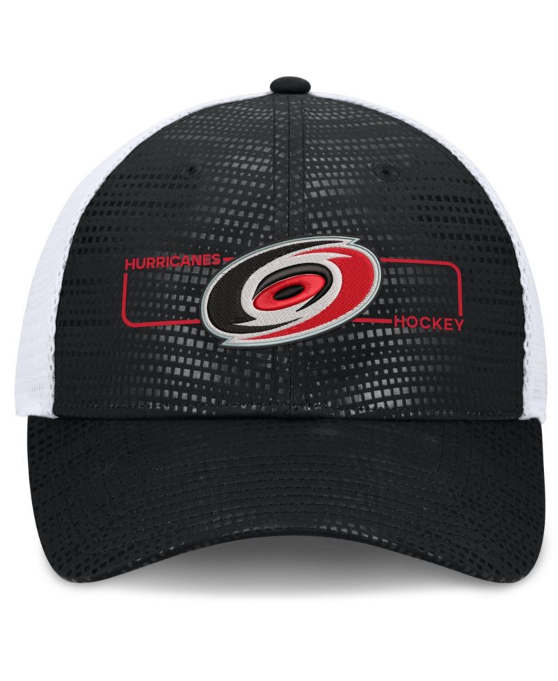 Men's Black Carolina Hurricanes Authentic Pro Rink Boxed Logo Trucker Hat