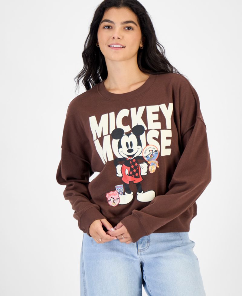 Juniors' Mickey Scarf Patch Graphic Fleece Pullover