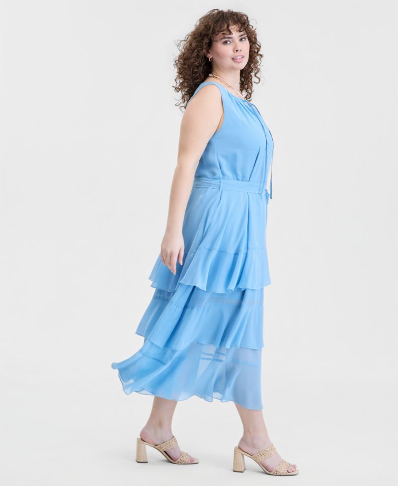 Trendy Plus Size Tiered Tie-Belt Maxi Dress