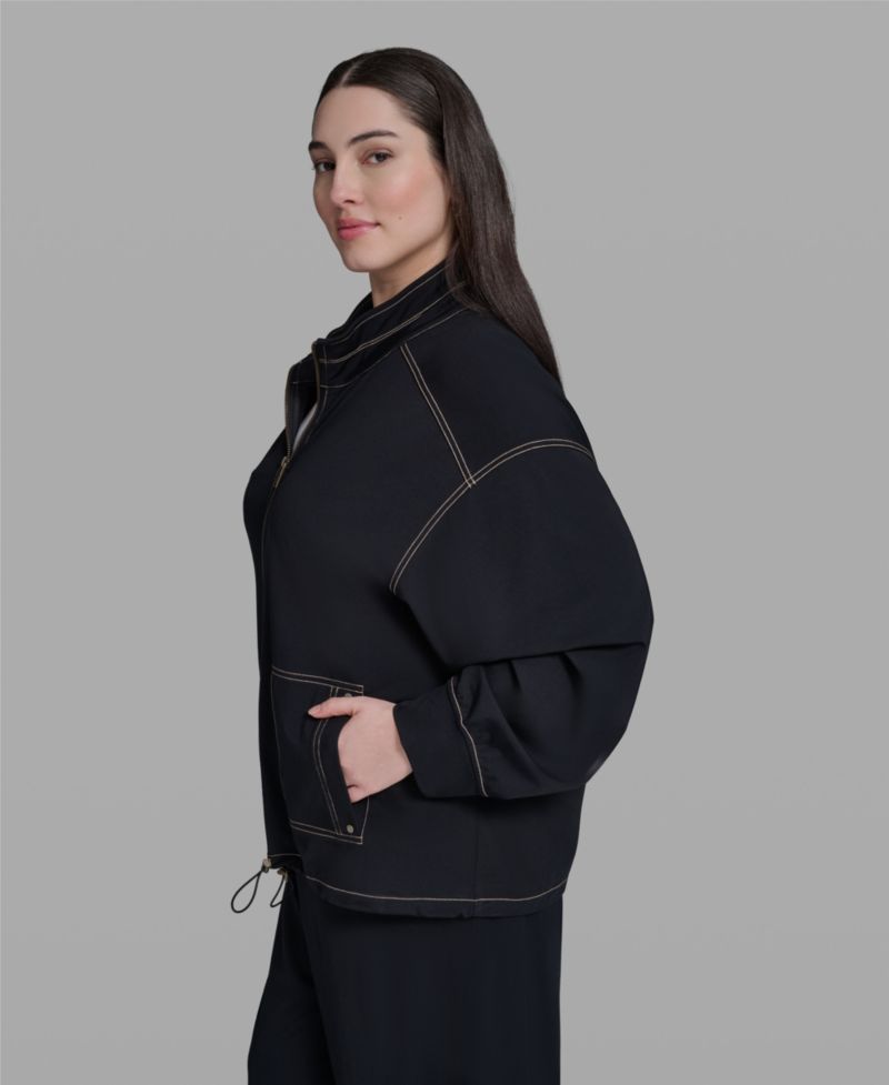 Plus Size Mock-Neck Zip-Front Jacket