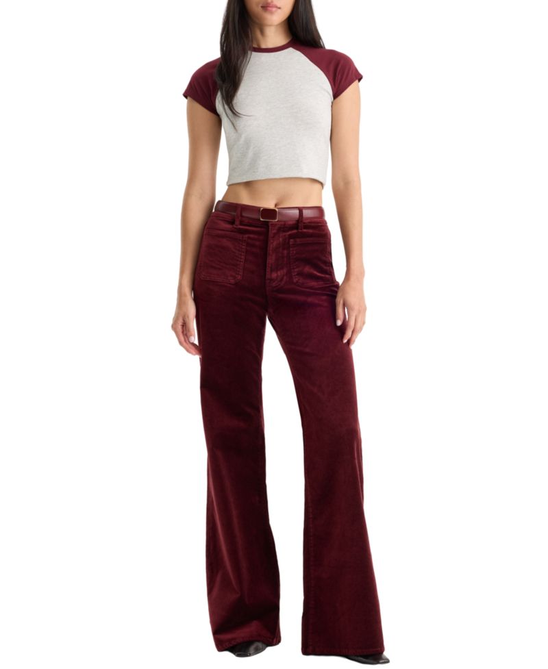 Women's Good Waist High-Waisted Wide-Leg Velvet Palazzo Jeans