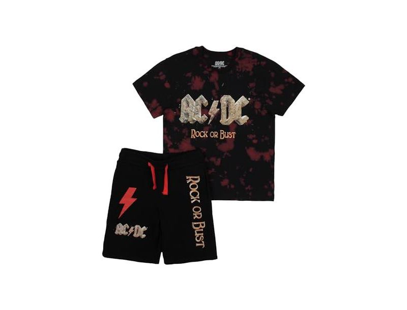 ACDC Rock Or Bust Boy's Short Sleeve T-shirt and Lounge Shorts Combo Set-XL
