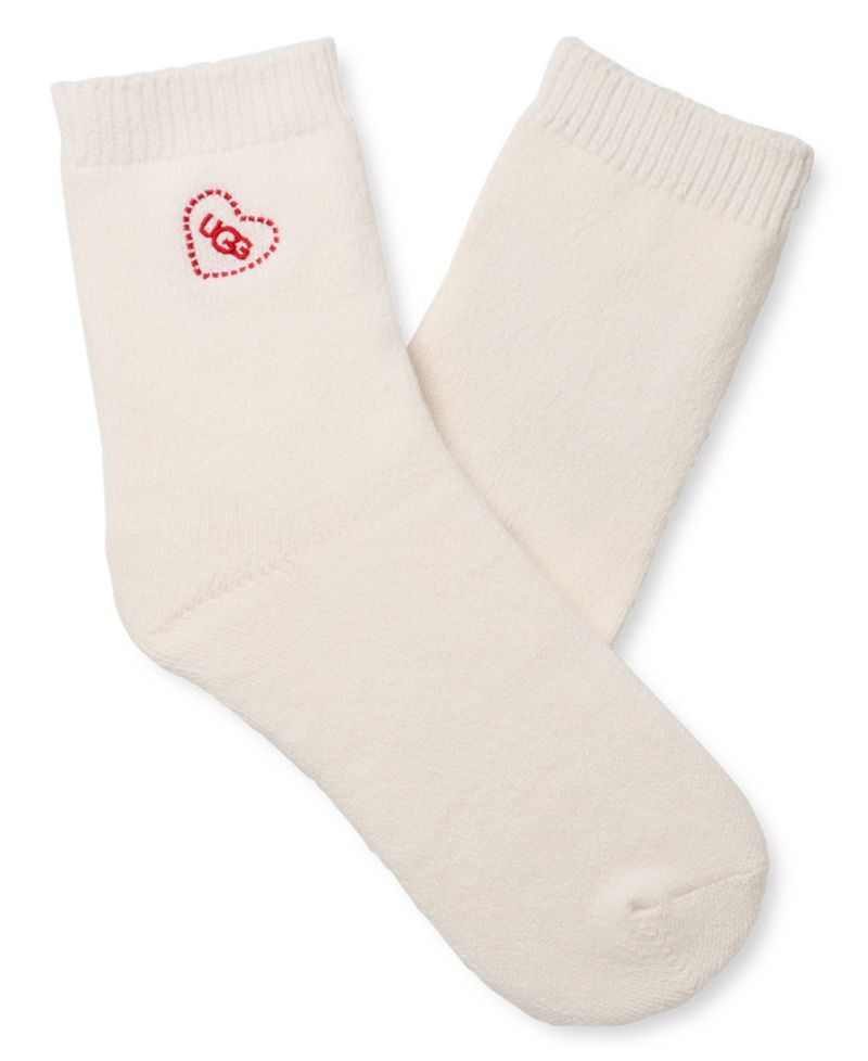 UGG Women's Rib Knit Slouchy Quarter Embroidered Heart Socks