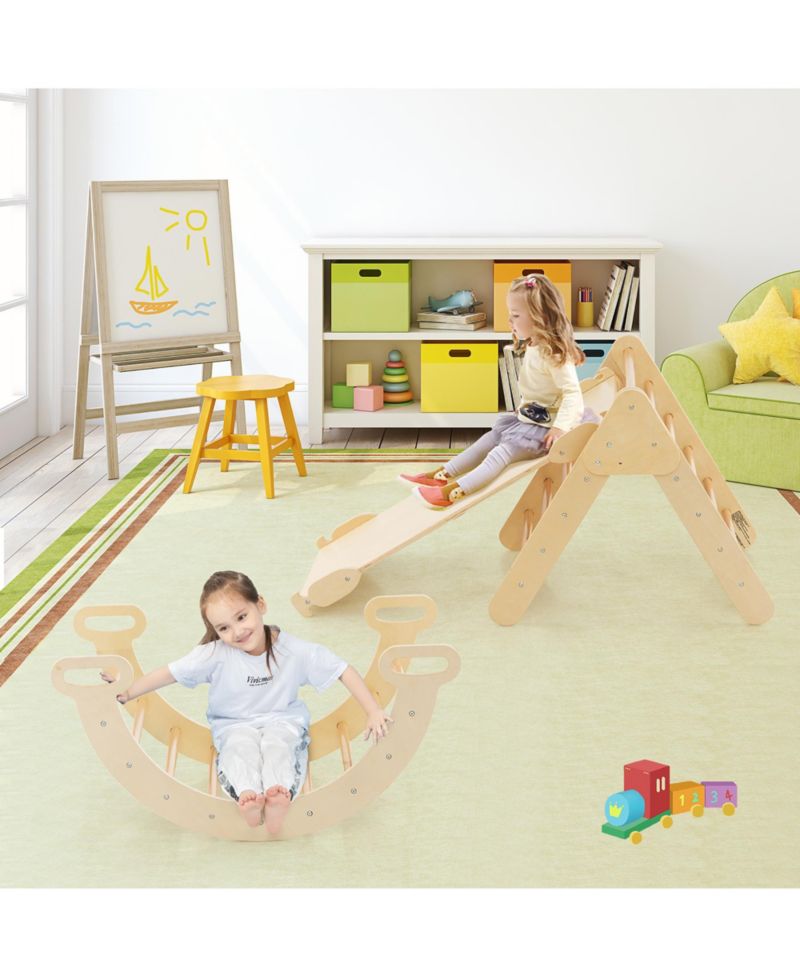 Toddler 3-in-1 Montessori Climbing Triangle, Climbing Arch and Ramp, 3-Piece Set