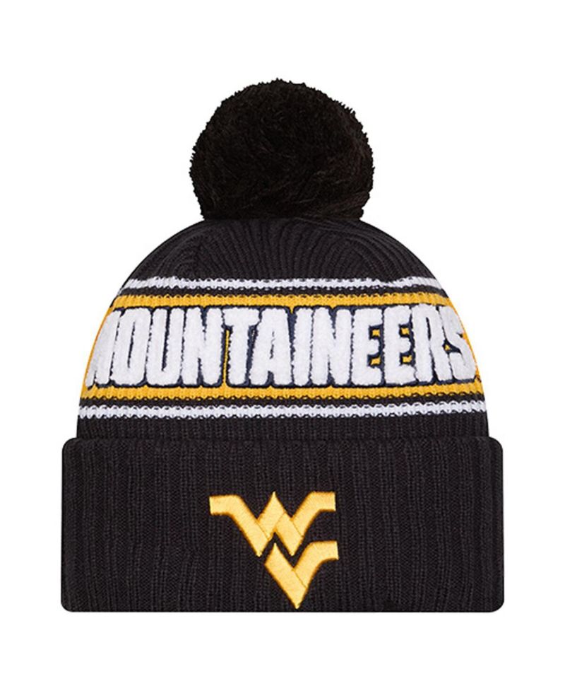 Men's Black West Virginia Mountaineers Bold Cuffed Knit with Pom Hat