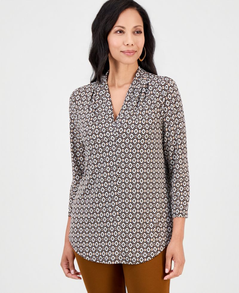 Women's Printed 3/4 Sleeve V-Neck Knit Top
