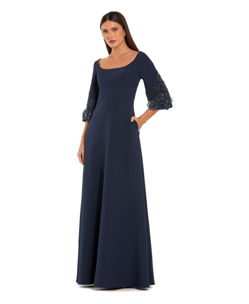 Women's Floral Embellished Sleeves Crepe Gown