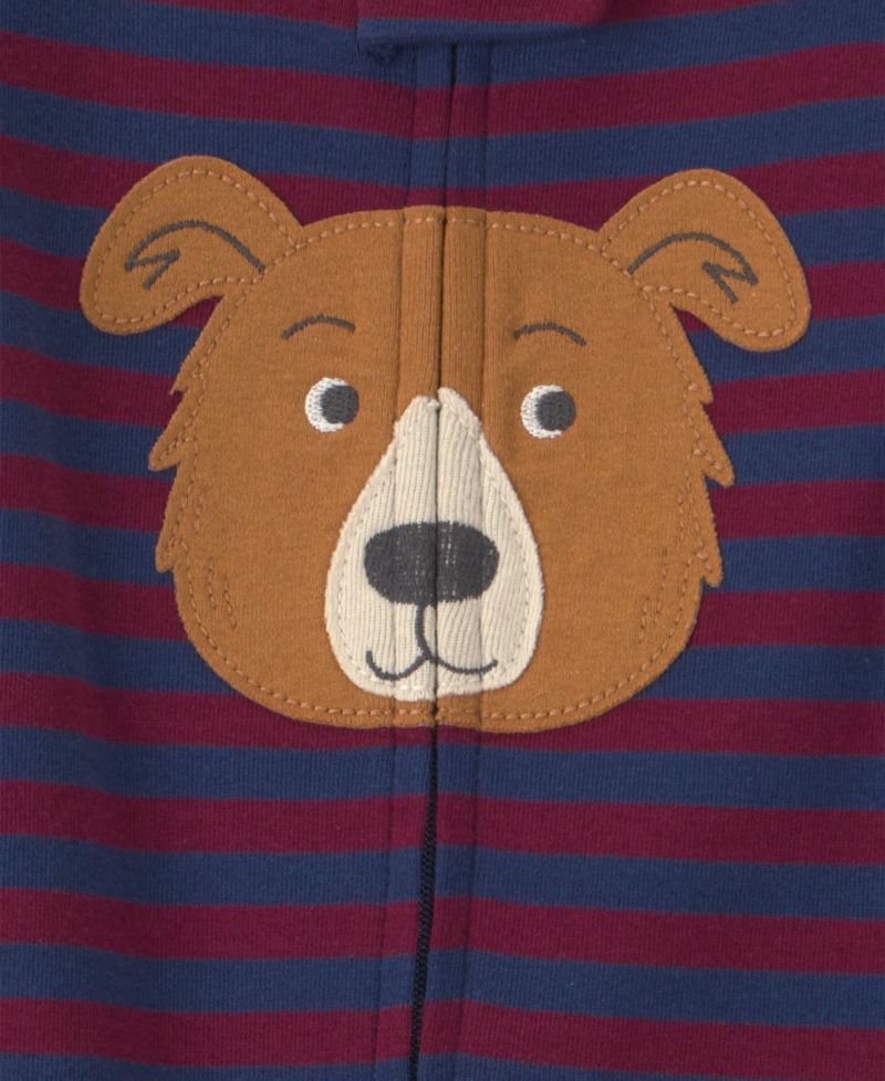Baby Boys' Dog Striped 2-Way Zip Cotton Footed Pajama