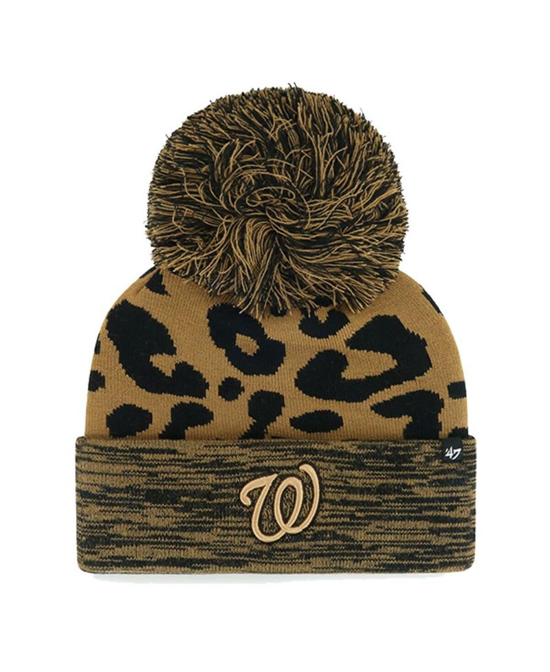 Women's Washington Nationals Leopard Rosette Cuffed Knit Hat with Pom