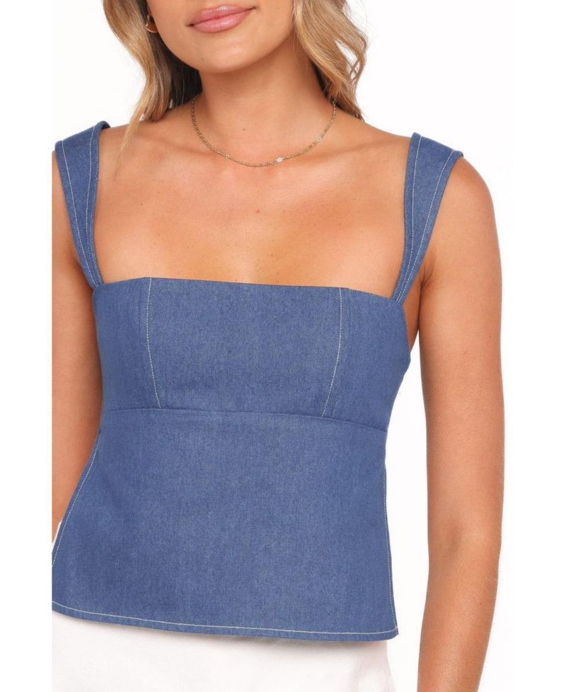 Women's Azura Square Neck Denim Fitted Tank Top
