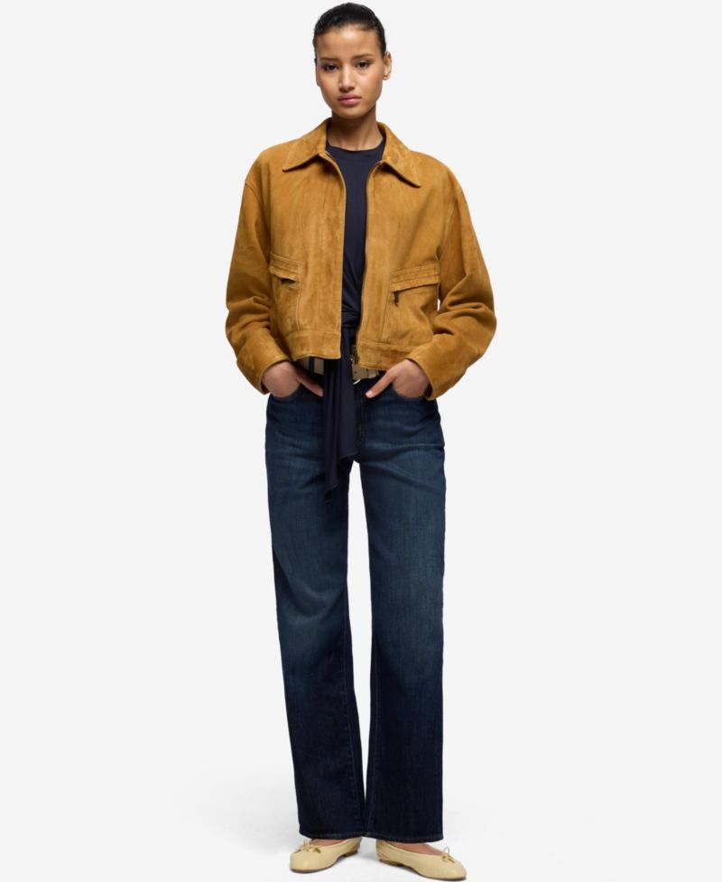 Women's Stovepipe Straight Dark Rinse Mid-Rise Jeans, 32" Inseam