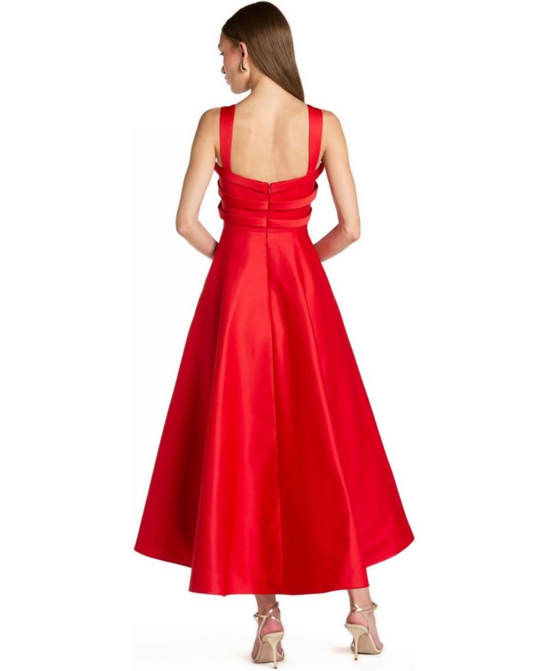 Women's Satin Sleeveless A Line Ankle Dress With Bow