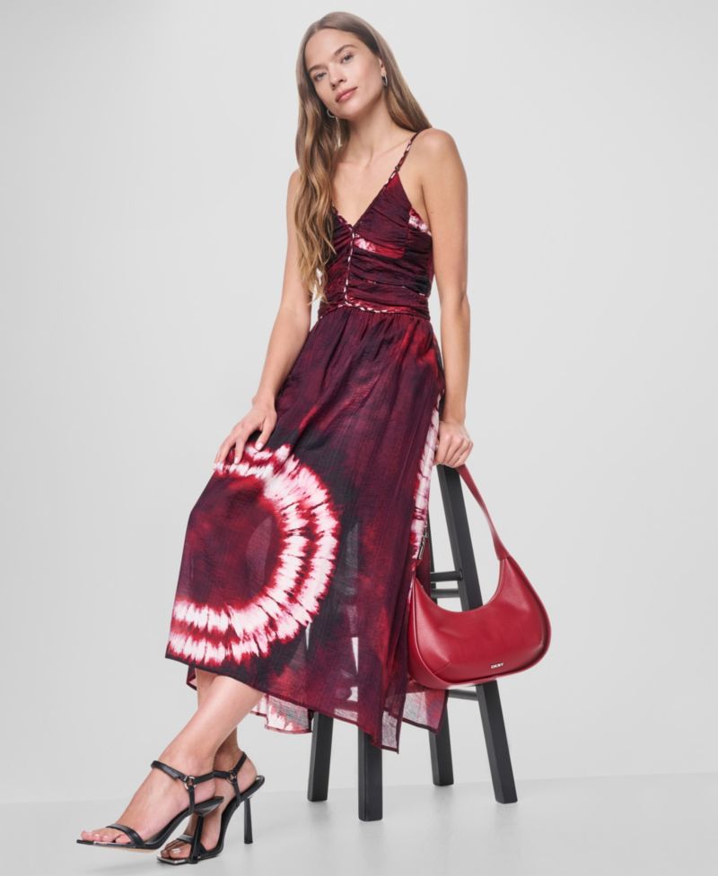 Women's Printed Voile Braided Detail V-Neck Dress