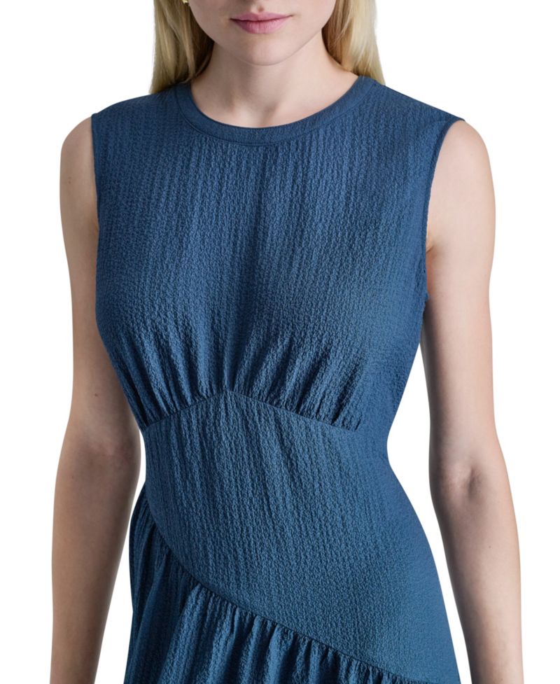 Women's Sleeveless Jewel Neck Asymmetrical Tiered Maxi Dress