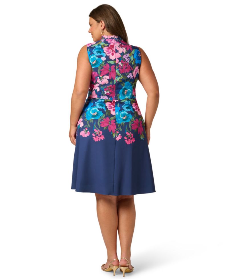 Plus Size Printed V-Neck Sleeveless Midi Dress