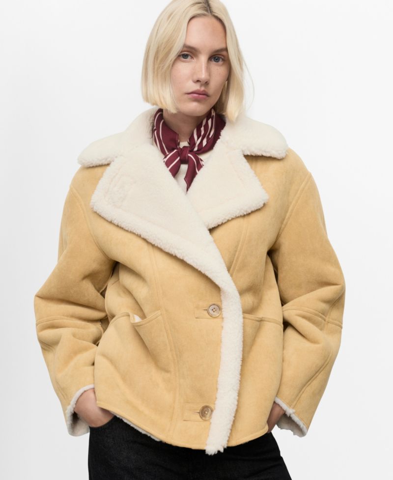 Women's Shearling Collar Faux-Suede Jacket